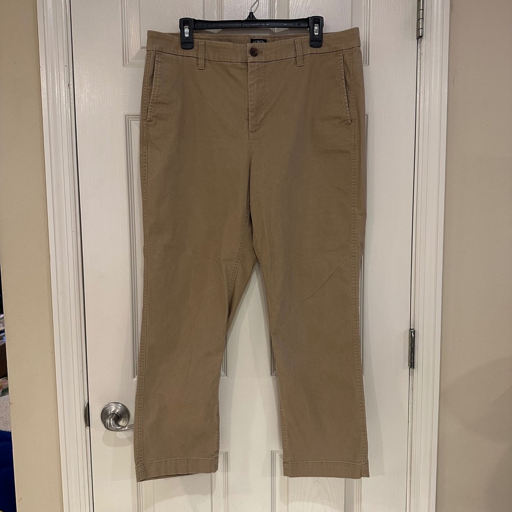 J.Crew High-Rise Girlfriend Chino Pants Tan Khaki Size 14 Cotton Twill Casual